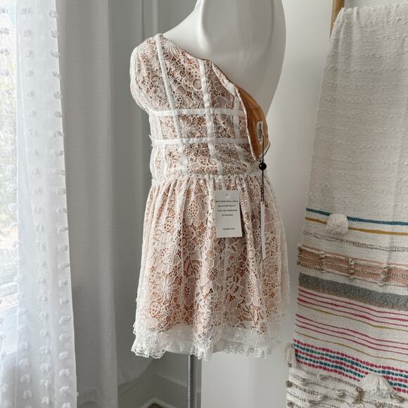 For Love & Lemons Jelena White Tan Lace Strapless Mini Dress Women’s Size Medium - Picture 5 of 14